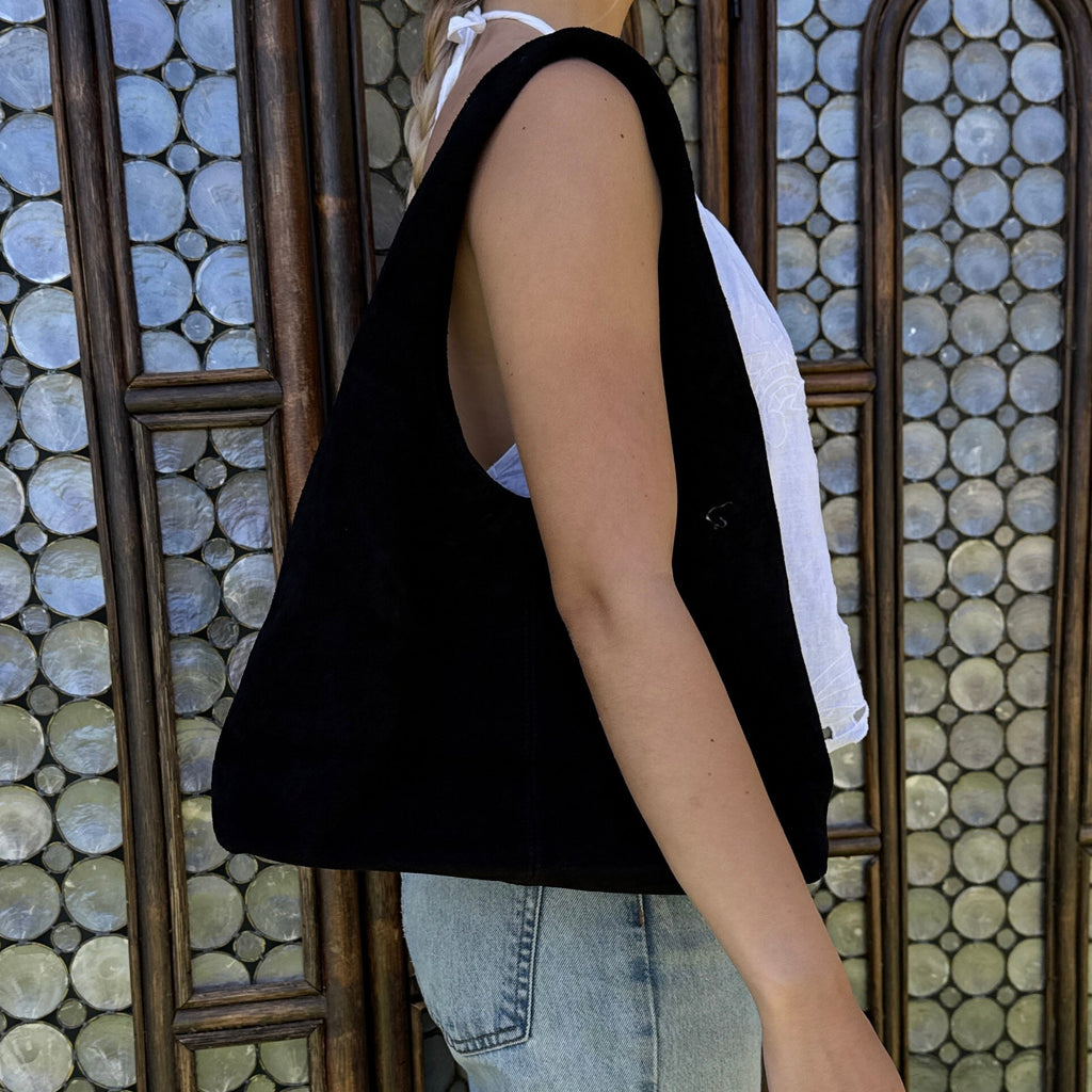 black suede shoulder bag