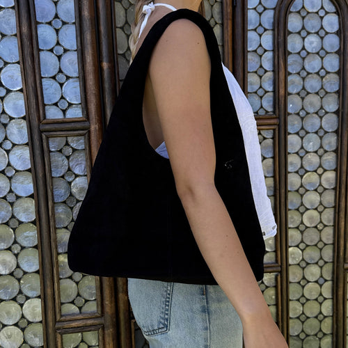 black suede shoulder bag